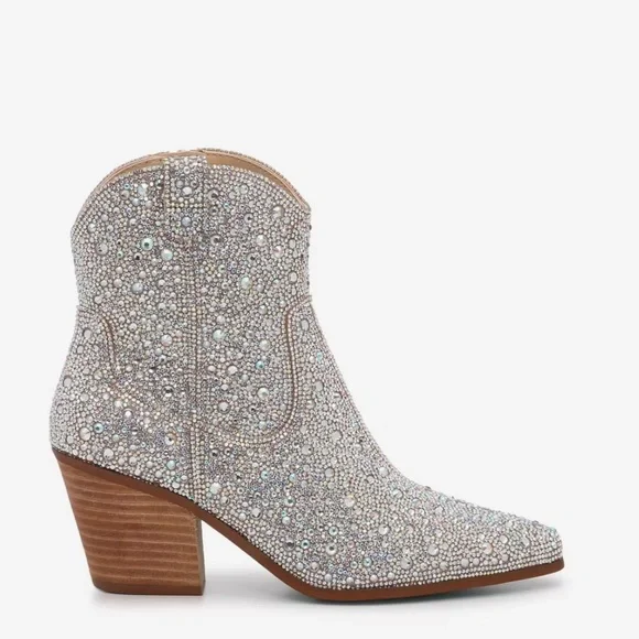 NEW Betsey Johnson rhinestone Emory Cowboy boot heels Bridal shower bachelorette - Picture 3 of 6